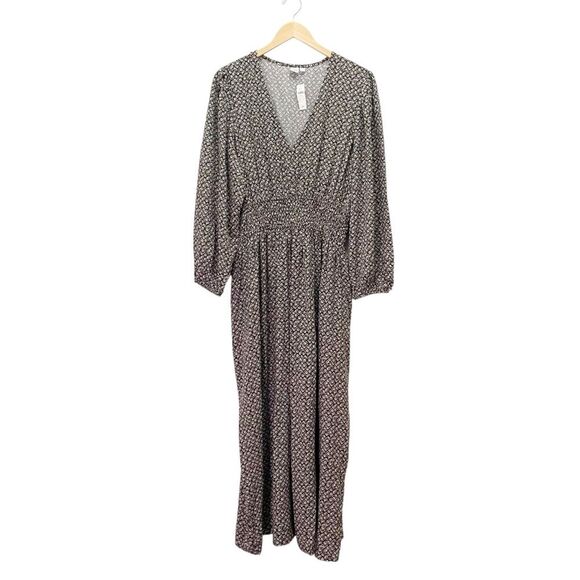 NWT GAP Maxi Dress Brown Cottage Floral Size XL V-Neck Long Sleeve  Thanksgiving - mordernwear.com